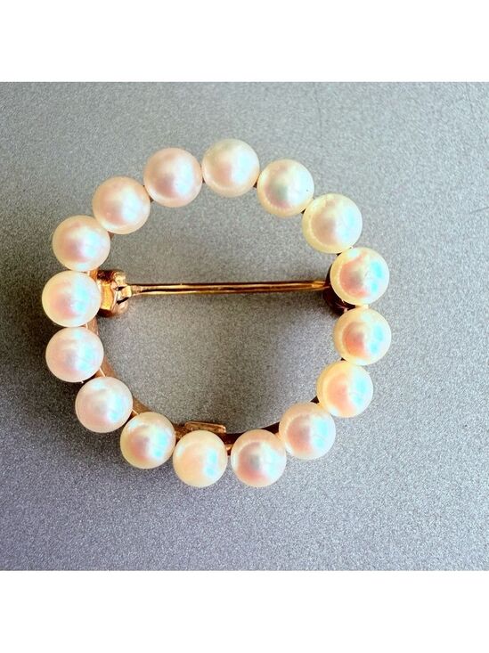 Jewelry - 14k Gold White Natural Pearl Round Circle Elegant Pin Brooch Vintage